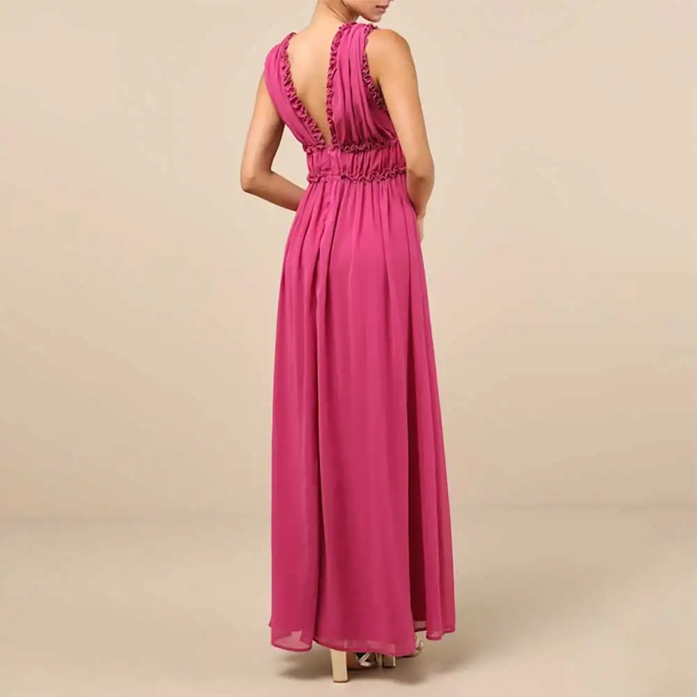 Sexy V-hals Mouwloze Geplooide Verstoorde Avondjurk Vrouwen Formele Partij Jassen Galajurken Bruidsmeisjesjurken Cocktailjurken