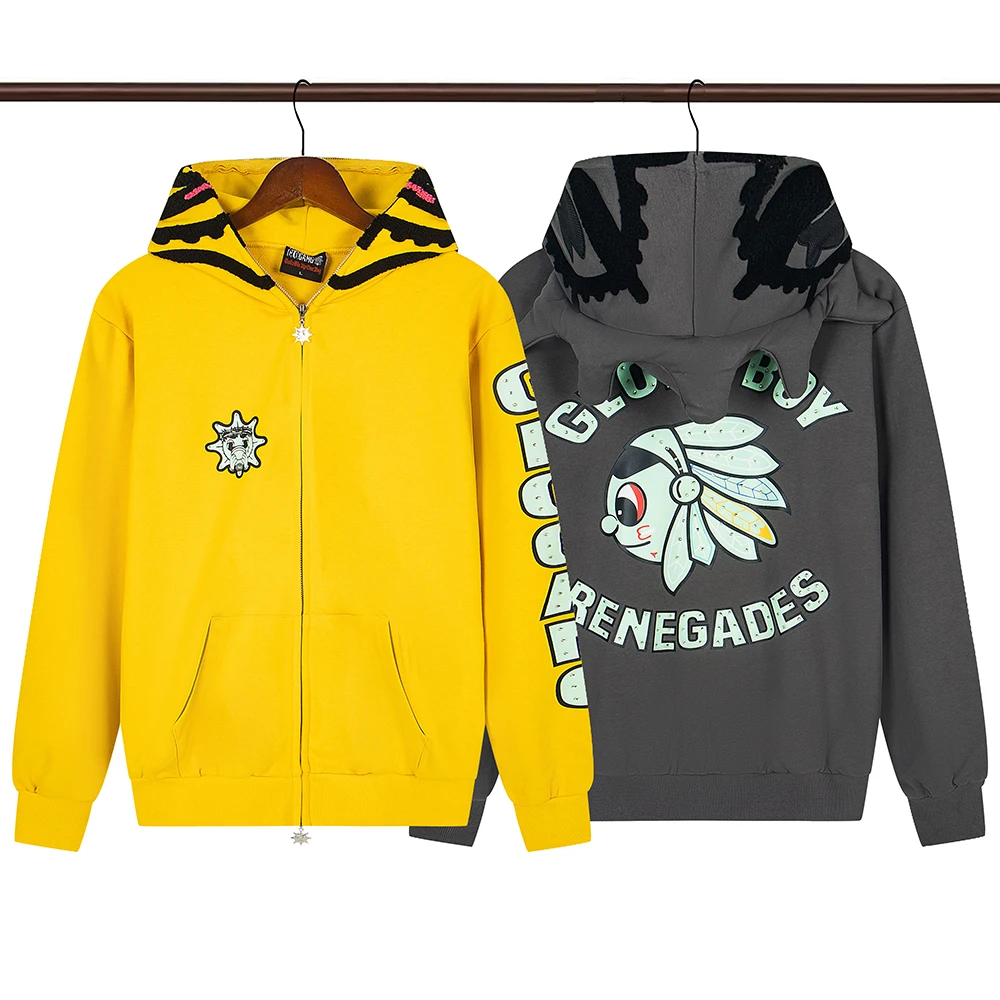 High Street Graffiti Letter Print Terry Zipper Hooded Hoodies for Men and Women Cardigan Hip Hop Loose Cotton Sweatshirts Jacket