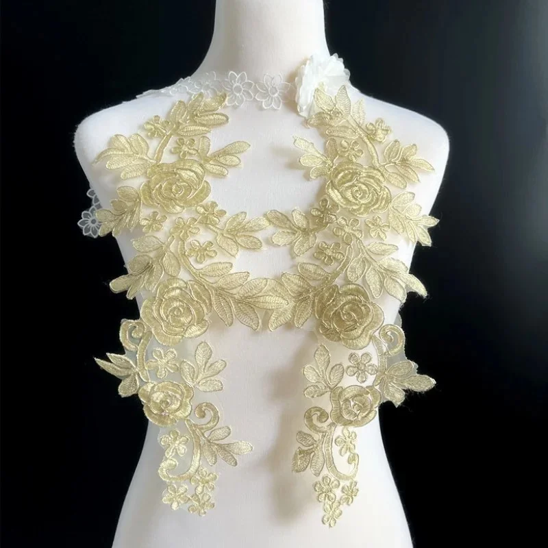2 Pairs, New Multi-color Car Bone Lace Lace, Silver Strand Rose Flower Stickers, Handmade Wedding Dresses, Clothing Accessories