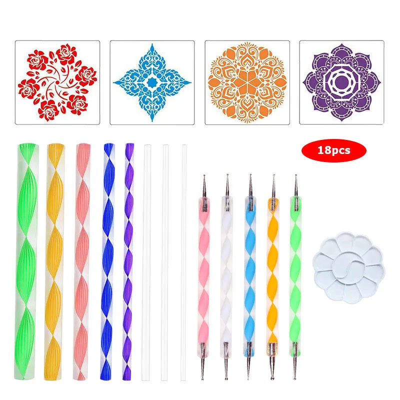 53/35pcs DIY Stone Mandala Dotting Tools for Painting Rock Stone Pen Embossing Starter Drawing Stencil Template Brush Tray Kit