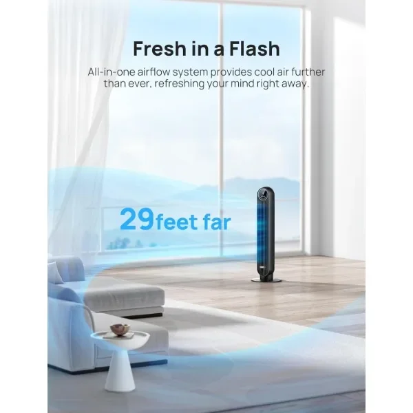 Dreo Tower Fan for Bedroom, Smart Oscillating Quiet Floor Fans, Standing Bladeless Fan with Remote and WiFi Voice Control