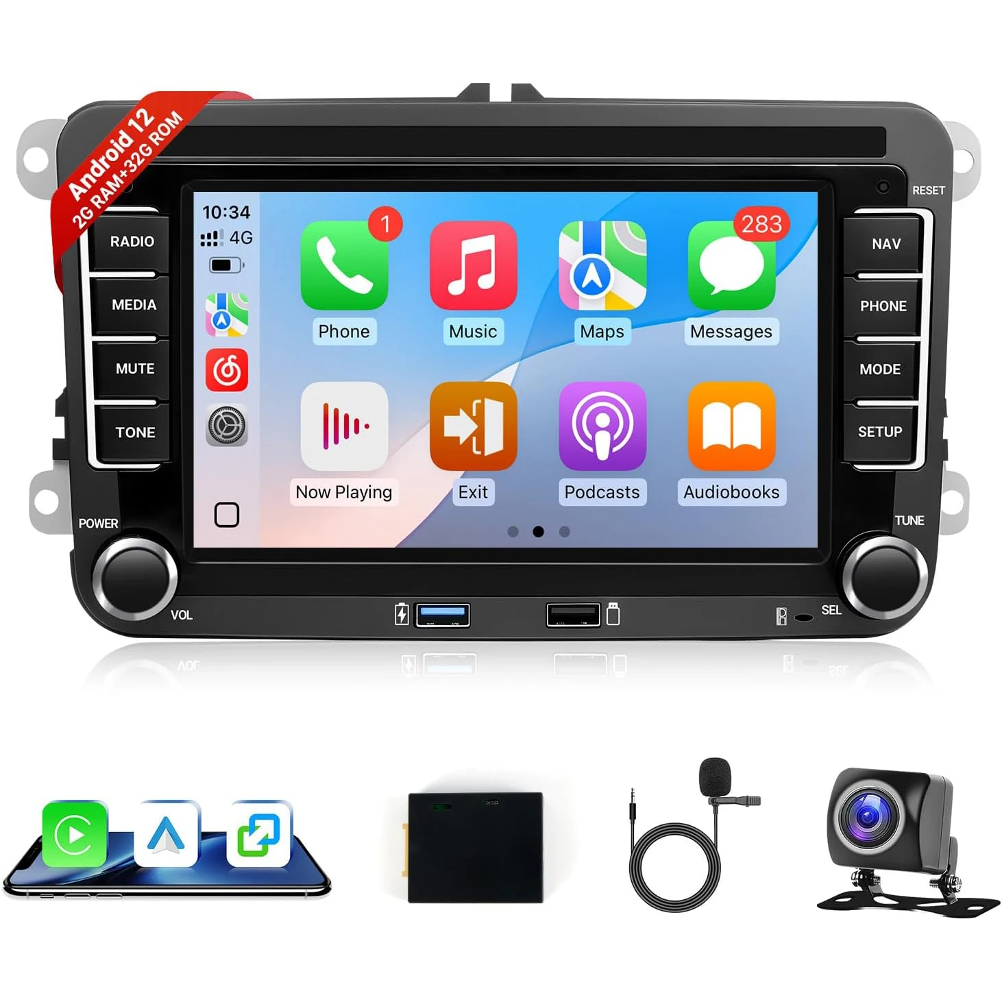 Car Radio for Volkswagen Golf MK5 MK6 VW Passat Jetta Beetle SEAT Stereo with Wireless Carplay Android Auto, 7 inch Touchscreen