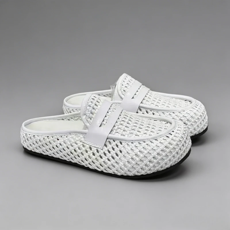 Luxury Texture Men   Mules 2026 Summer New Thick Wedge Platform Backless Loafers Breathable Casual Slip On Half Slide Slippers view 4