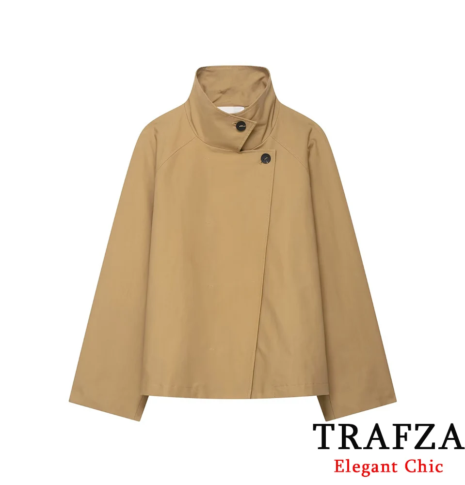

KONDALA Women Simple Stand-up Windbreaker Elegant High Street Lady Short Trench Coat 2025 Spring Fashion Fashion Coat For Female