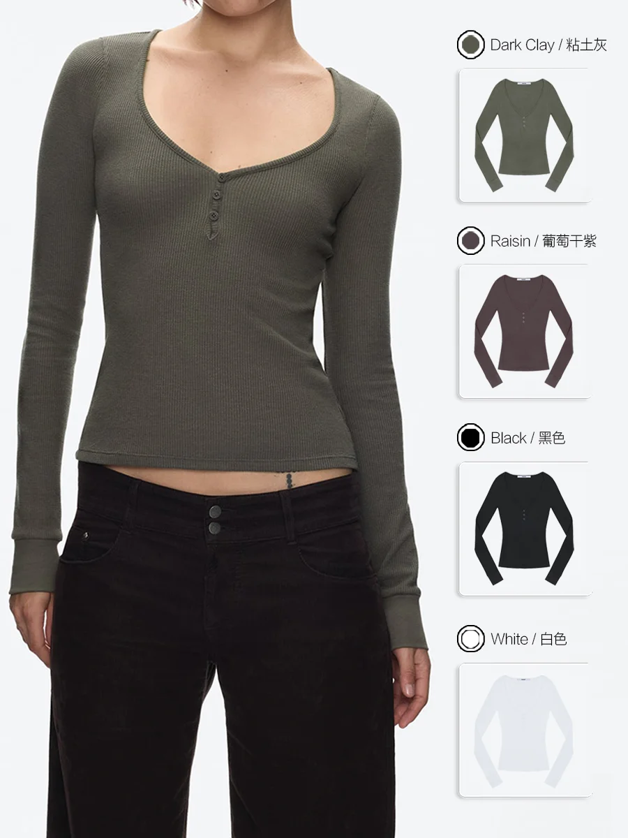 

Tankair Новый вафельный узор с v-образным вырезом на пуговицах, облегающая рубашка Генри, футболка с длинными рукавами, эластичный вязаный топ, высокое качество, черный, белый, фиолетовый, зеленый