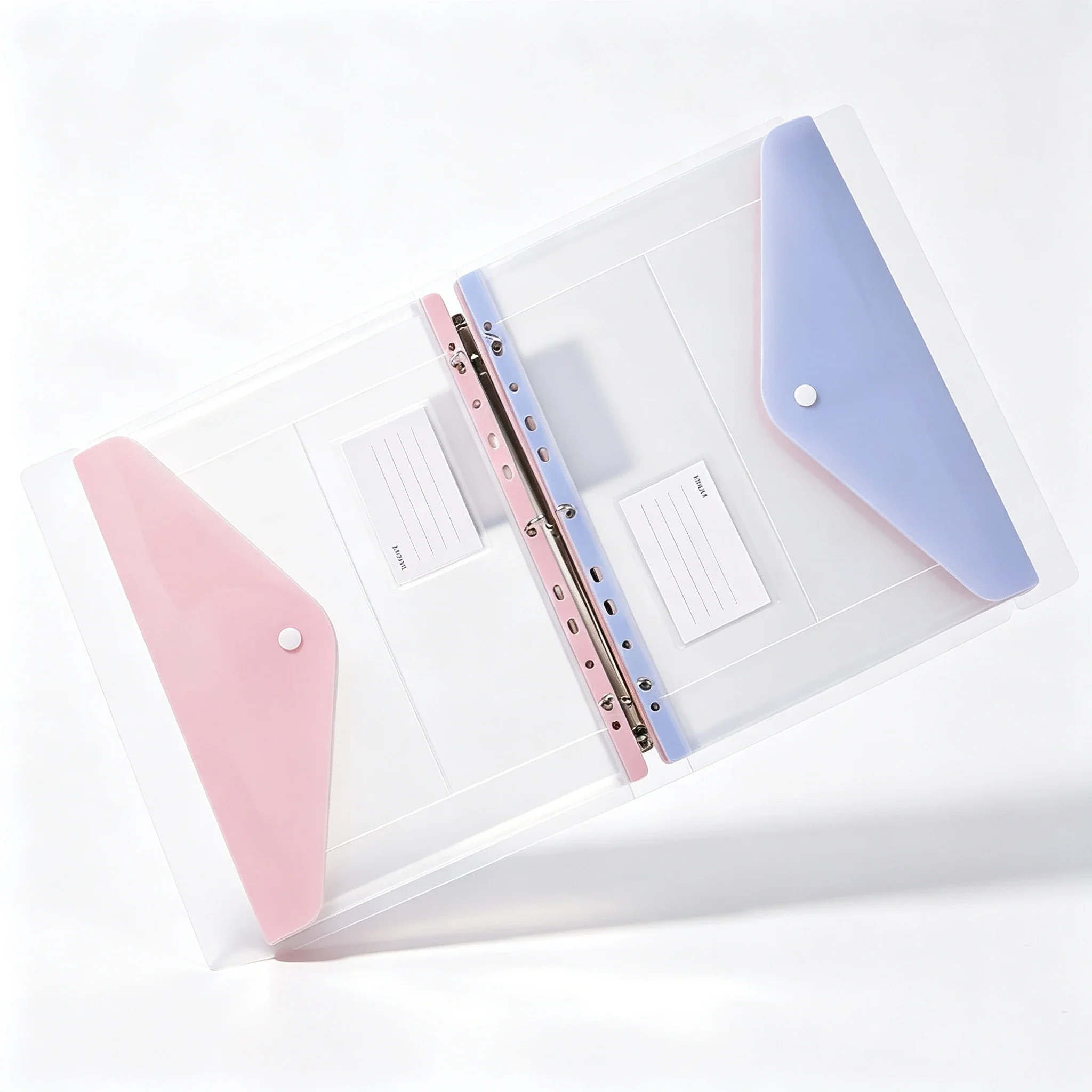 6 Pcs Plastic Envelope with Adhesive Snaps 11 Holes File Folder Expansion Bag for 2/3/4 Ring File Bag and A4 School Bag File