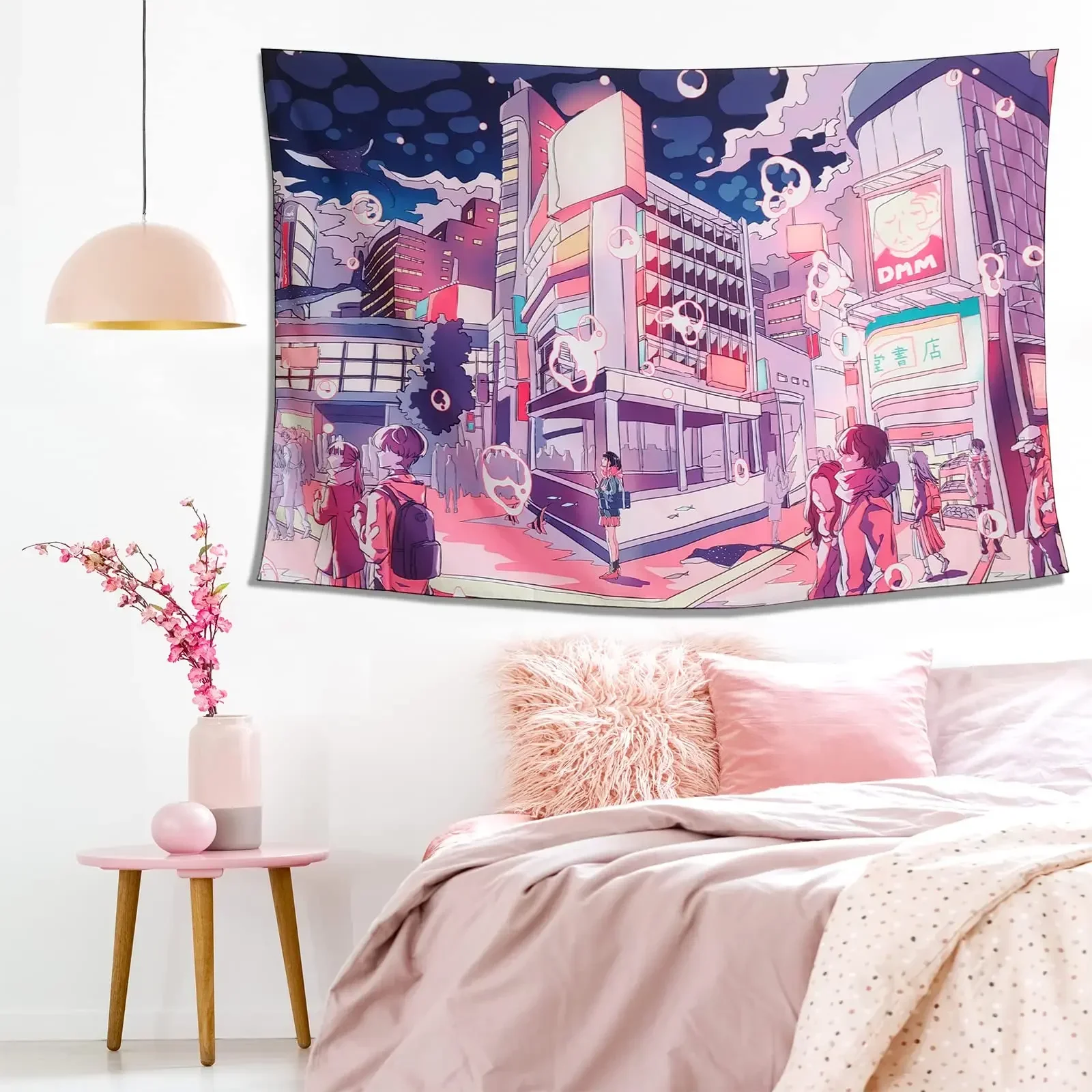 

Japanese Anime City Streetscape Tapestry Kawaii Cartoon Wall Decor Japan Tokyo Night View Dormitory
