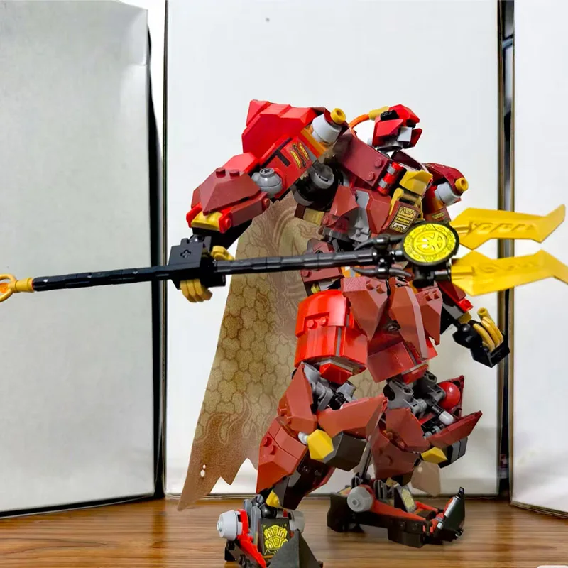 2025 New 996pcs Flame Knight Mecha Building Blocks Mecha Character Model Brick Desktop Decoration Display Toys Gifts - view 5