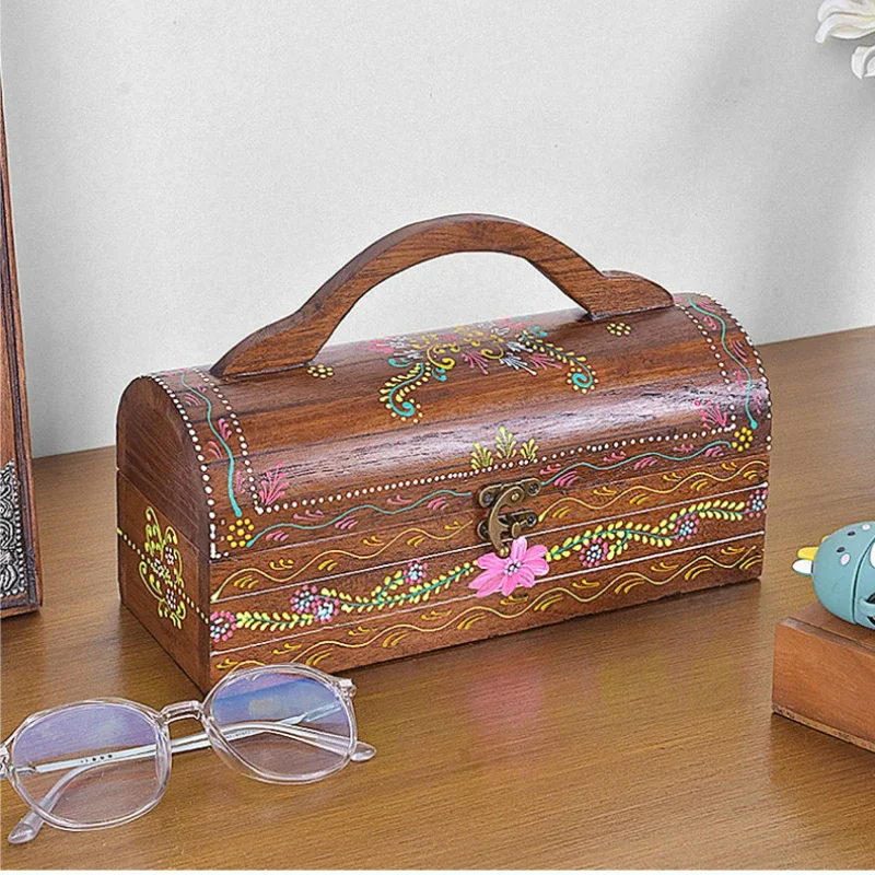 2023 New Jewelry Case with Lock Vintage Solid Wood Storage Box New Chinese Earrings Necklace Ring Wooden Box Organizer Boxes