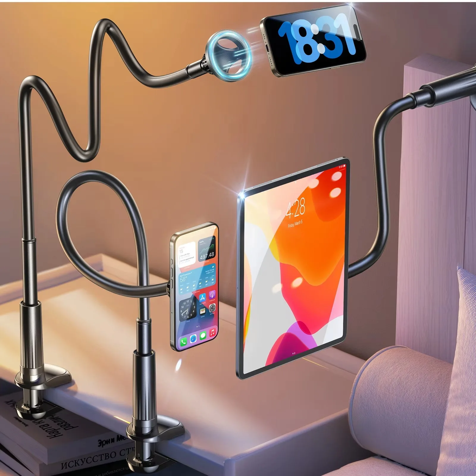 Universal Lazy Bracket Mobile Phone Holder Gooseneck Stand Stents Flexible Bed Desk Table Clip Bracket for Smartphone Holder