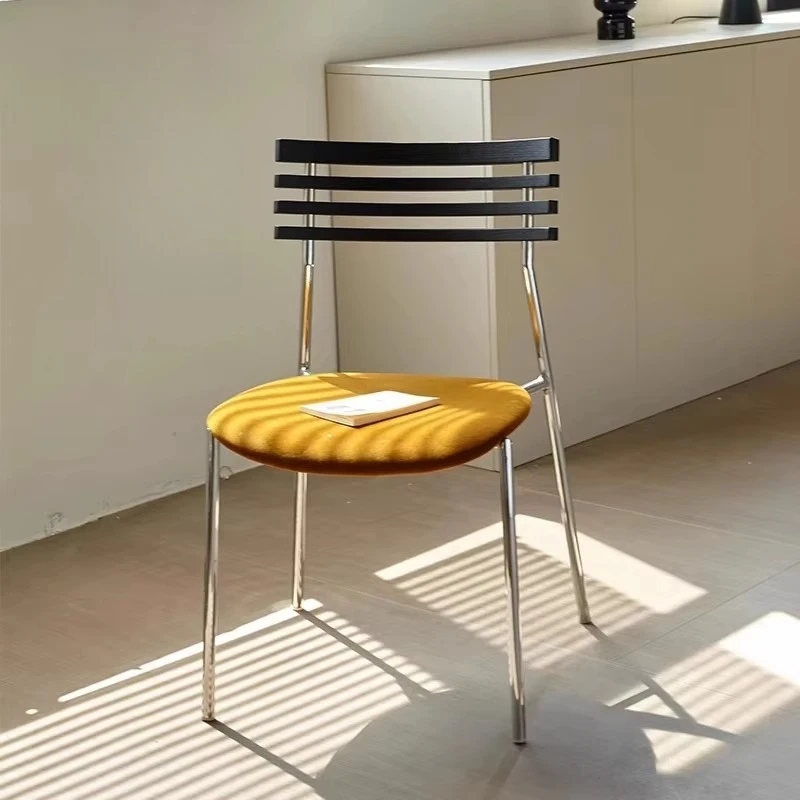 Nordic Iron Art Stool with Backrest Solid Wood Seat Retro Luxury Dining Chair for Small Spaces Living