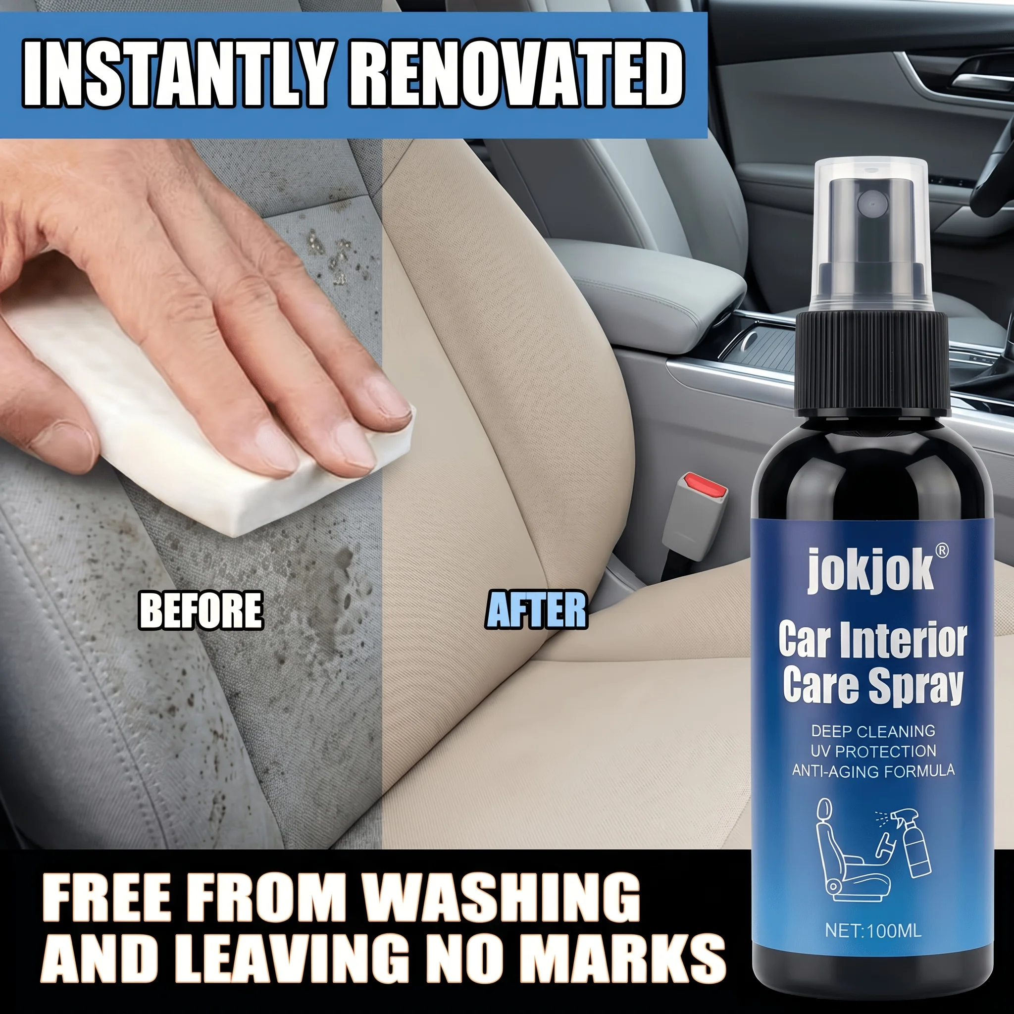 Multi Function Car Interior Renovation Spray Quick Refresh Deep Clean UV Shield Anti Fade Conditioning Agent for Leather Fabric Seats Auto Care Detailing for All Car Interior Surfaces