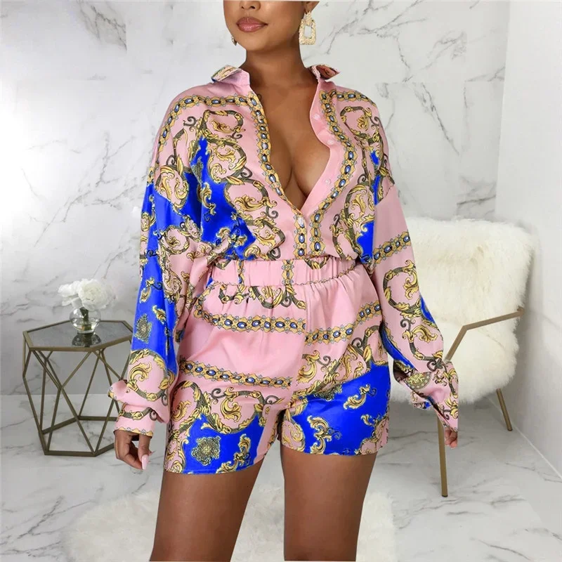 NOVEDAD DE VERANO 2020, trajes de cumpleaños con estampado Sexy para Club, conjunto de dos piezas con estampado de elementos geométricos, Colorfu