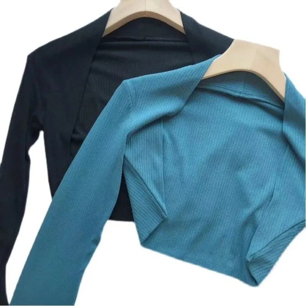 

Temperament Long Sleeved Yoga Cover Up Pure Color Shawl Neck Women Outerwear Polyester Fiber Latin Dance Leotard Gymnasium Use
