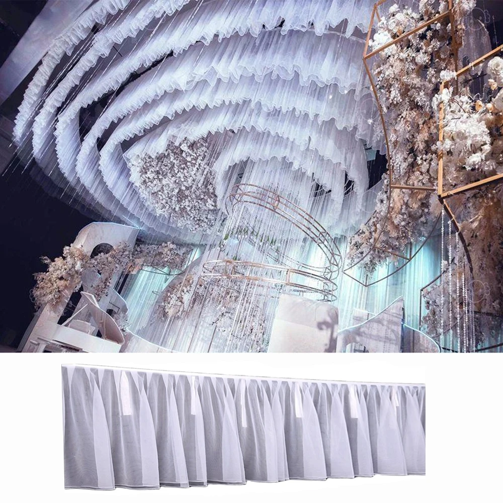 

White Tutu Ceiling Drapery Panels Wedding Canopy Decoration Mariage Long Sheer Gauze Ceiling Draping Ceremony Hall Decor