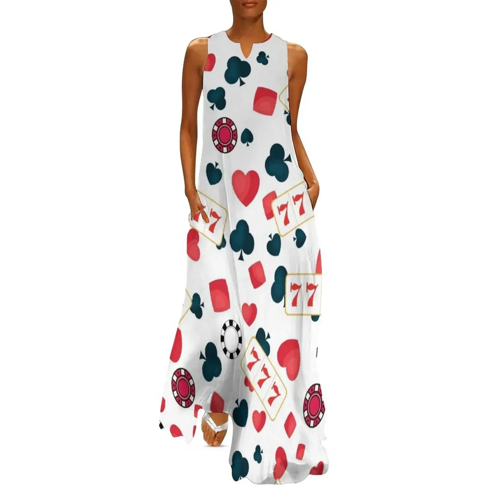 

Casino Gambler Poker Slot Machine Pattern Long Dress Elegant gown women dresses loose summer dress Dress