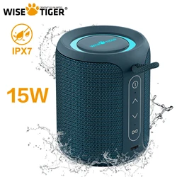 Altavoz Bluetooth portátil WISETIGER P1S Mini, resistente al agua IPX7, caja de sonido portátil con refuerzo de graves, emparejamiento dual TWS, BT5.3, altavoces inalámbricos de 15W