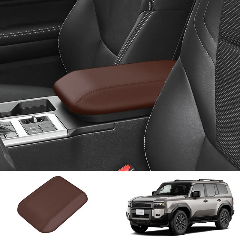 Car Center Console Armrest Box Cover Armrest Box PU Leather Panels For Toyota Prado LC250 2024 Brown