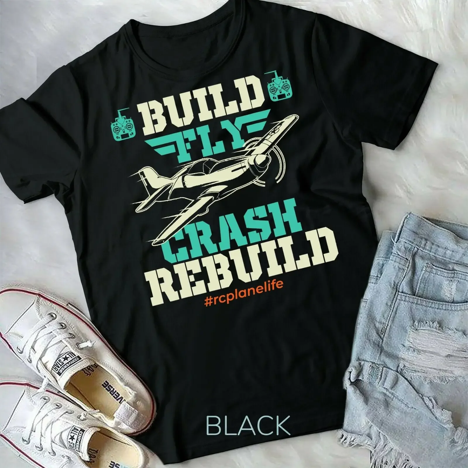 Build Fly Crash Rebuild - RC Airplane Pilot RC Plane T-Shirt Unisex T-shirt