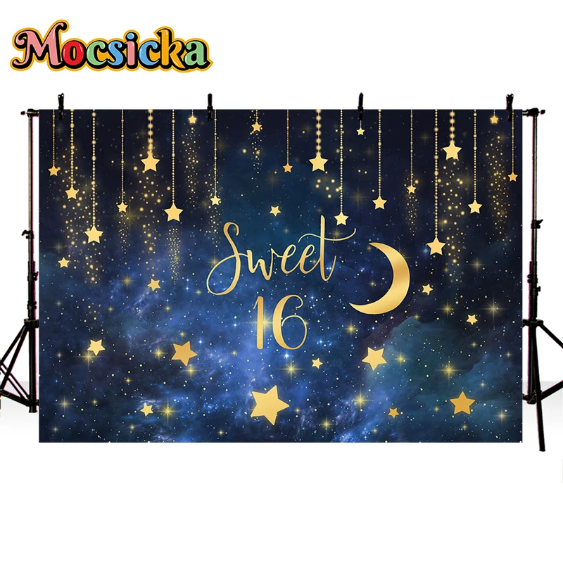 Sweet 16 Background Photography Starry Sky Under The Milky Way Girl Birthday Party Banner Child Portrait Photo Backdrop Props