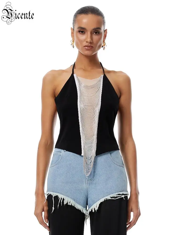 

VC Повседневная свидающая шикарная черная бретелька с открытой спиной и цепочкой, модная сексуальная вечерняя одежда Galas