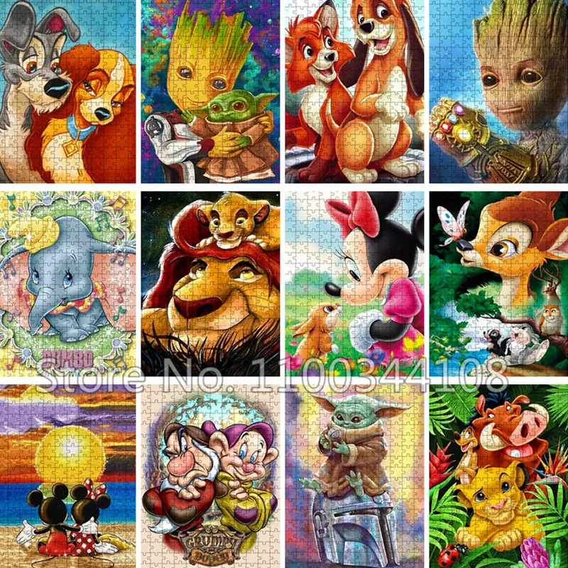 Disney Characters Puzzles 300/500/1000 Pcs Jigsaw Puzzle The Lion King Cartoon Creative Adult Decompression Diy Educational Toys