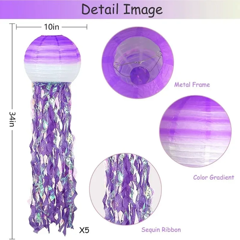 New Top Quality Mermaid Jellyfish Ocean-Themed Decorative Party Paper Lanterns with Steel Wire for Festive Lighting view 3