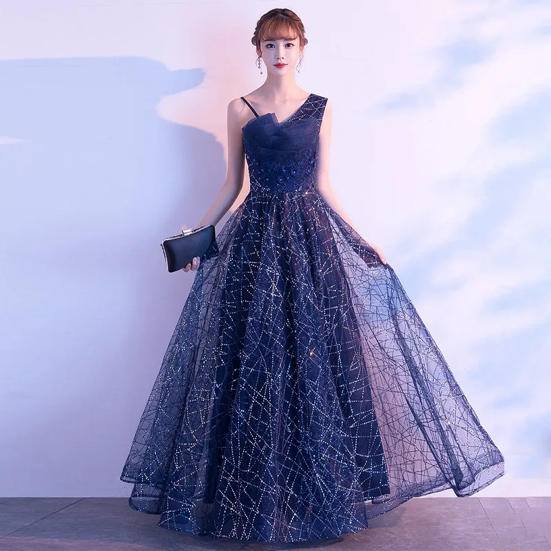 

Evening dress for women new style 2025 elegant starry sky gradient hostess performance noble lady dress blue summer