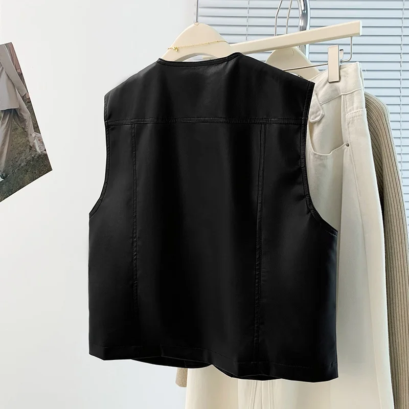 Nuovo gilet Jaet in pelle PU vestibilità ampia ort rotondo Ne monopetto capispalla da donna casual Sli colore puro pendolari