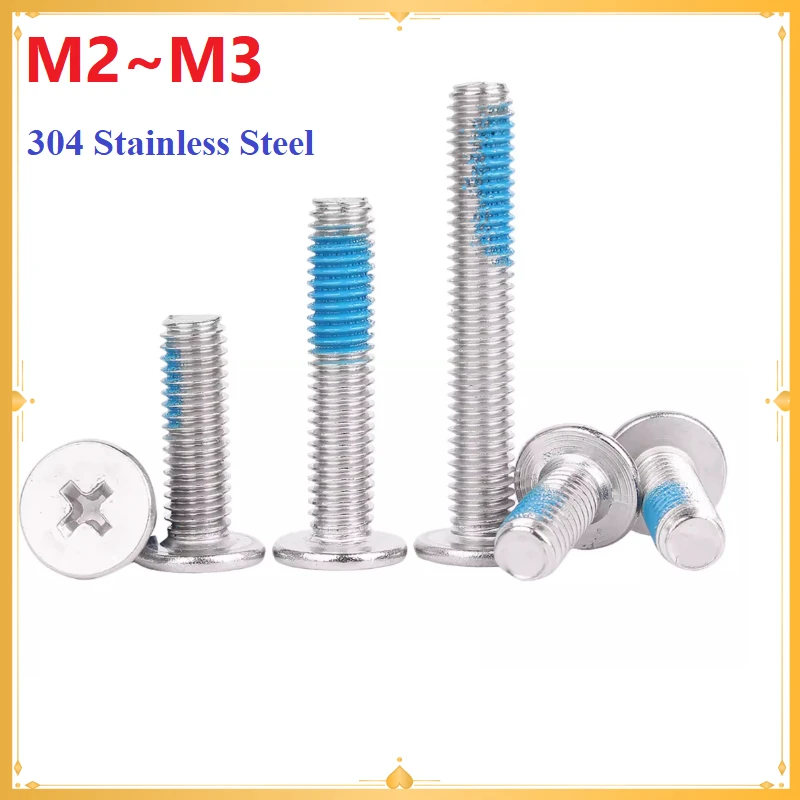 CM Large Flat Head Anti-loosening Gluing Thin M2 M2.5 M3 Flat Cross Head Dispensing Screws Stainless Steel 304