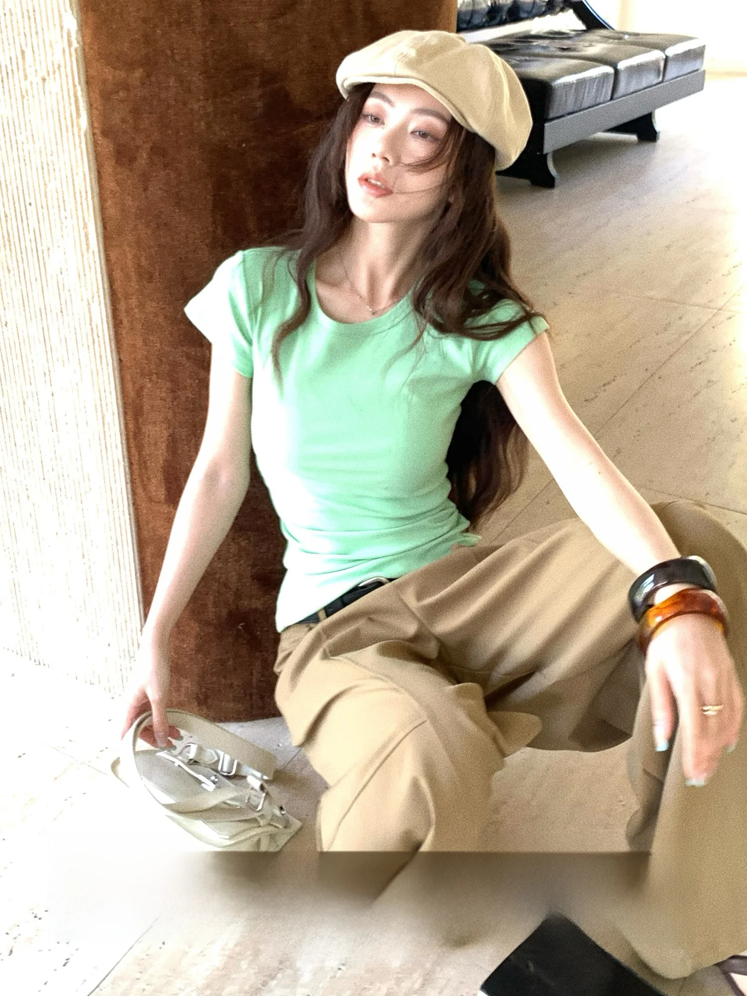 

Женская спортивная футболка Slim Fit с коротким рукавом, разноцветная, из смесового хлопка, удобная, дышащая, летний топ, повседневная, вязаная, с круглым вырезом