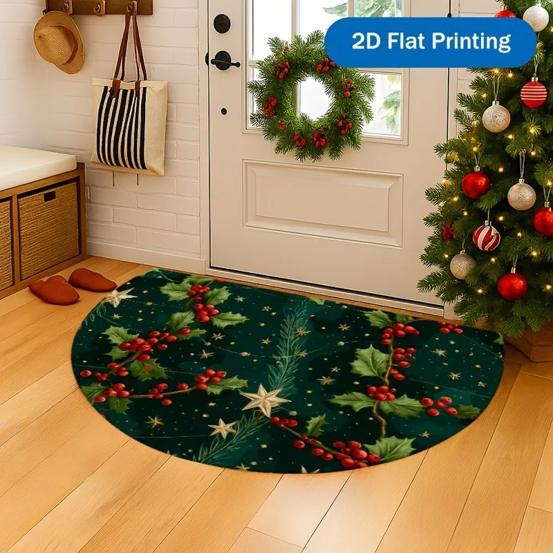 Luxury Christmas Half Round Doormat Gold Bell Semicircle Carpet For Living Room Bedroom Front Door Welcome Entrance Floor Mat
