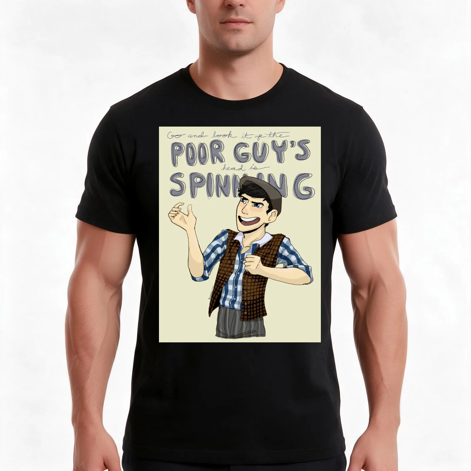 Poor Guy's Head is Spinning T-Shirt, Summer Casual Cotton Tee, Oversized Streetwear Tops, Vintage Graphic Print, 100% Cotton