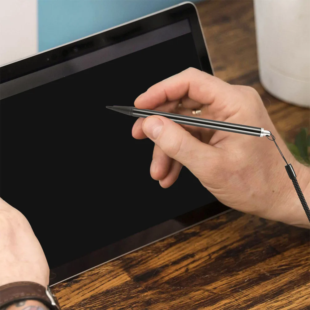 

2Pcs Resistive Stylus Pen Metal Precision Touchscreen Drawing Writing Antiloss Lanyard Fixed Base Stylus Pens for Touch Screens