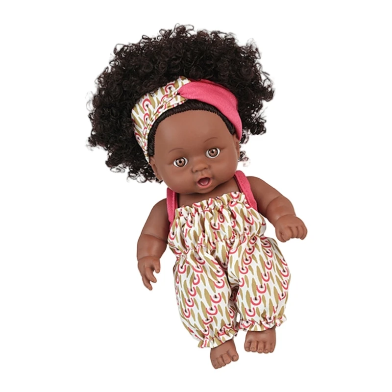 Muñeca africana vinilo realista 20cm, juego para padres, juguete para comodidad del bebé 15UB