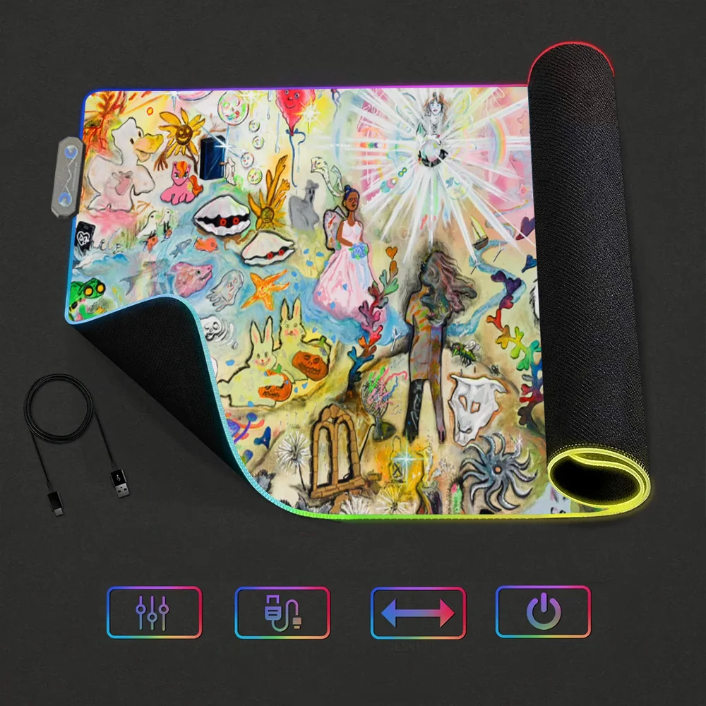 Rapper B-Bladee Cold Visions S Mouse Pad RGB LED Light Non-Slip Rubber Base Waterproof Office PC Home Best Price Desk-Mat USB La