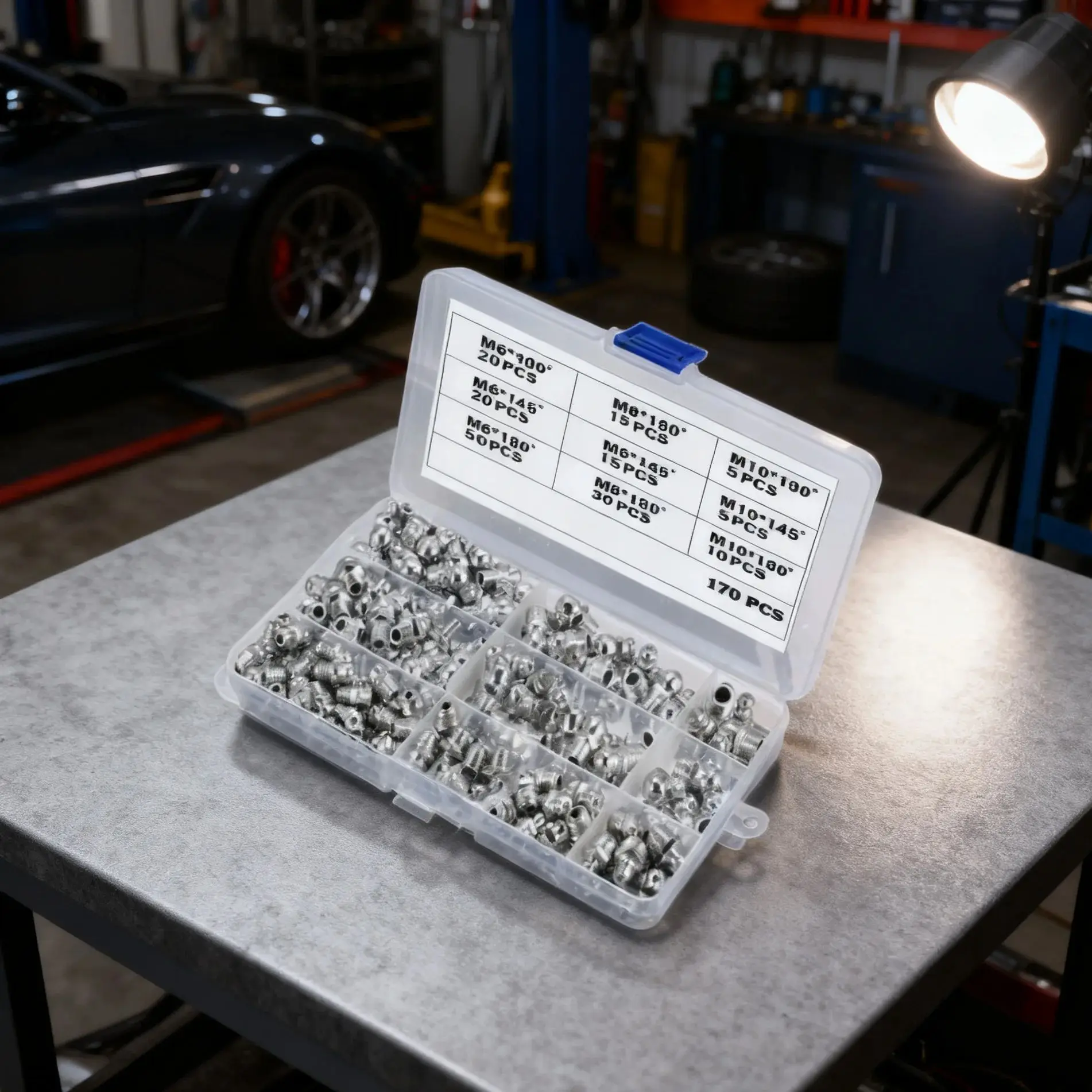 

170pcs M6 M8 M10 Metric Grease Nipple Set Straight And Angled Grease Nipple Grease Nipple With Storage Box