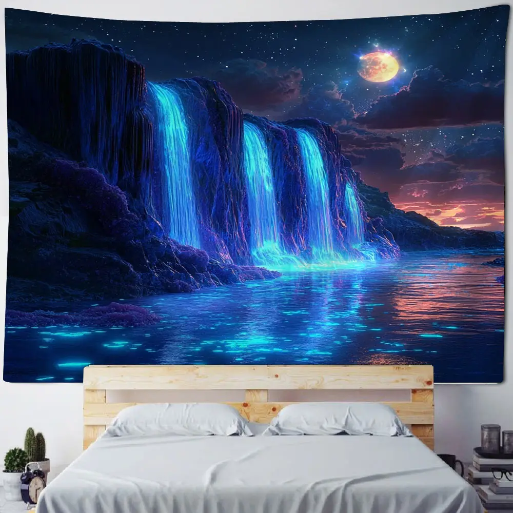 

Dreamy landscape waterfall scenery Crystal waterfall scenery Bohemian style background decoration tapestry