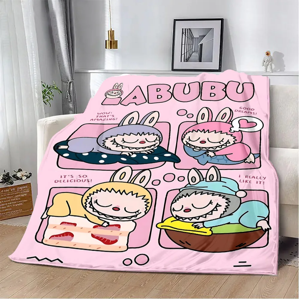 New Cartoon Kawaii Cute Labubu Printed Picnic Blankets Warm Blanket Soft and Comfortable Blanket Home Travel Birthday Gift