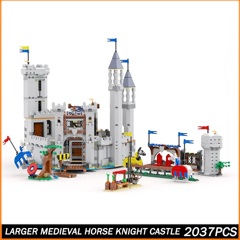 

Строительный блок MOC, большой средневековый лошадь, рыцарь, замок, модель игрушки, кирпичные частицы, креативный образовательный рождественский подарок, 2037 шт.