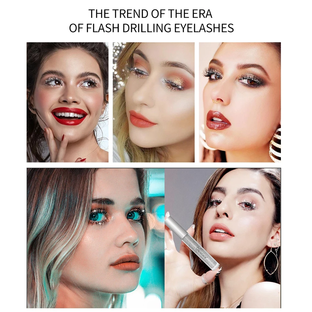 Diamond Glitter มาสคาร่า Quick-drying ฟิล์มหักเพชรเงามาสคาร่า Curling Eyelashes หนายาวมาสคาร่าสําหรับขนตา