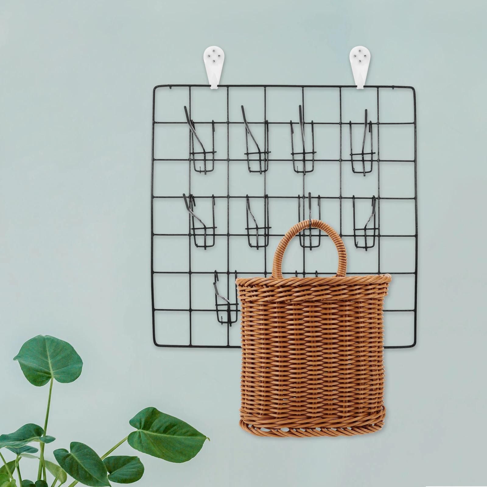 

Wall Grid Storage Rack Shelf Iron Photo Wall Panel Black Wire Basket Decor Organizer Multifunctional Stylish