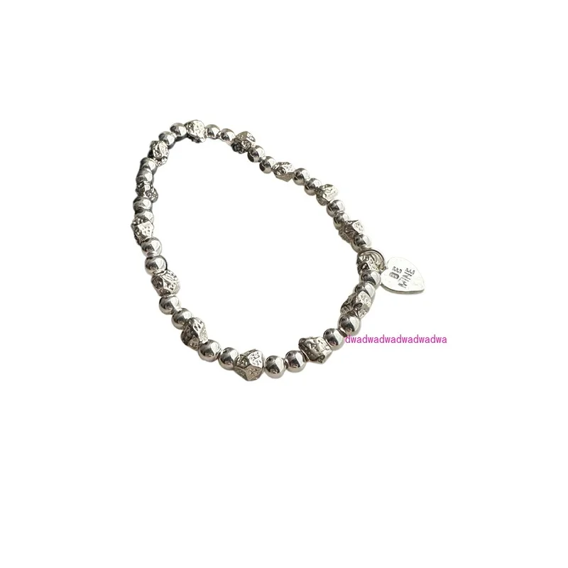 

S925 серебро геометрический ромб сломанный серебряный браслет текстура круглая бусина эластичный браслет и нишевый дизайн ювелирных изделий