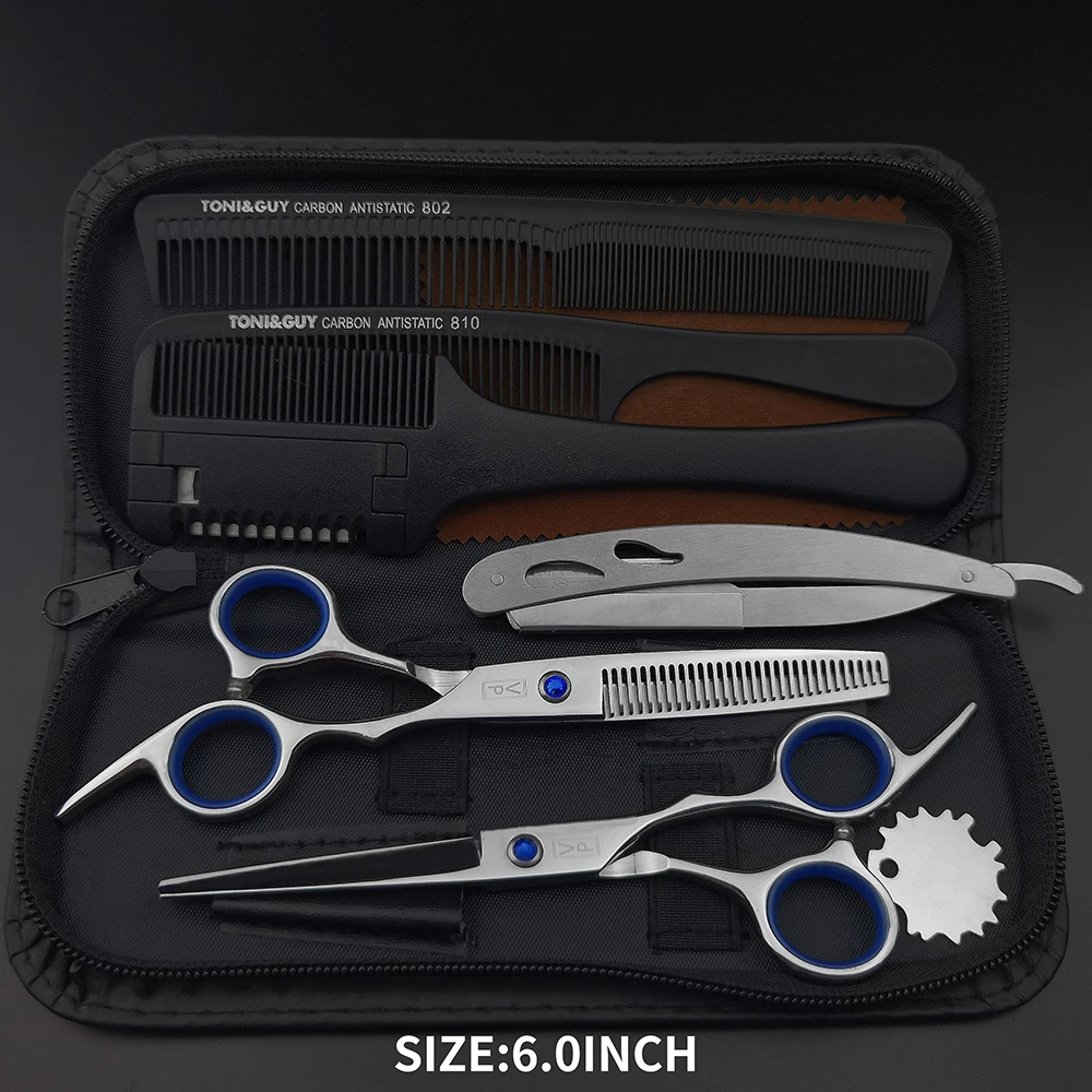 Professional Hairdressing Haircut Scissors 6 Inch 440C Barber Shop Hairdresser\'s Cutting Thinning Tools High Quality Salon Set