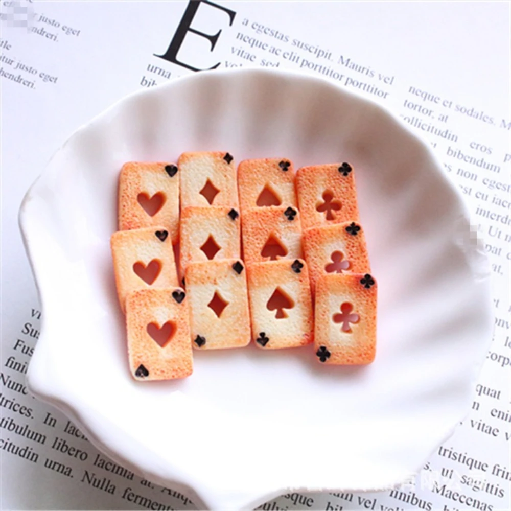 10 Pcs Miniatures Simulation Creative Poker-Shaped Cookies Heart-Shaped Square Spade Plum Blossom Decoration Crafts view 2