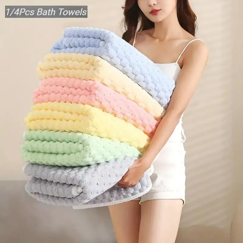 Adult Super Absorbent Ultra-fine Fiber Towel, Quick Drying Texture Towel, Soft Home Thickened Coral Velvet Bath Towel