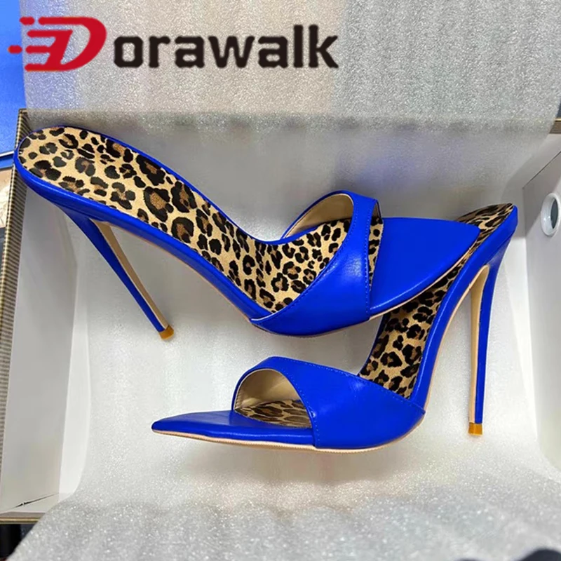 

Chic Woman Sexy Sandal 12cm 10cm High Heels Chic Blue Suede Leopard Slipper Pointed Toe Female Elegant Party Dress Shoes