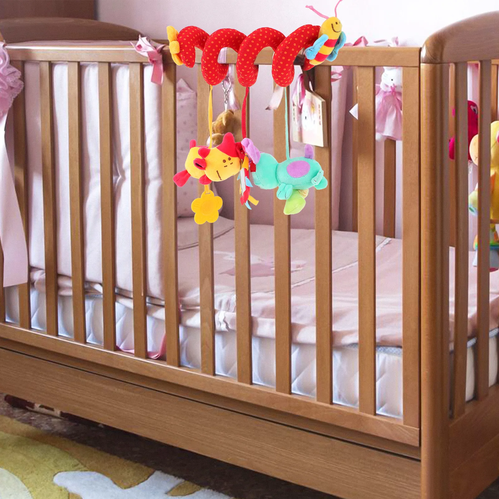 Pram Pushchair Toy Infant Spiral Activity Baby Stroller Auditory Stimulation Mirror and Bell view 4