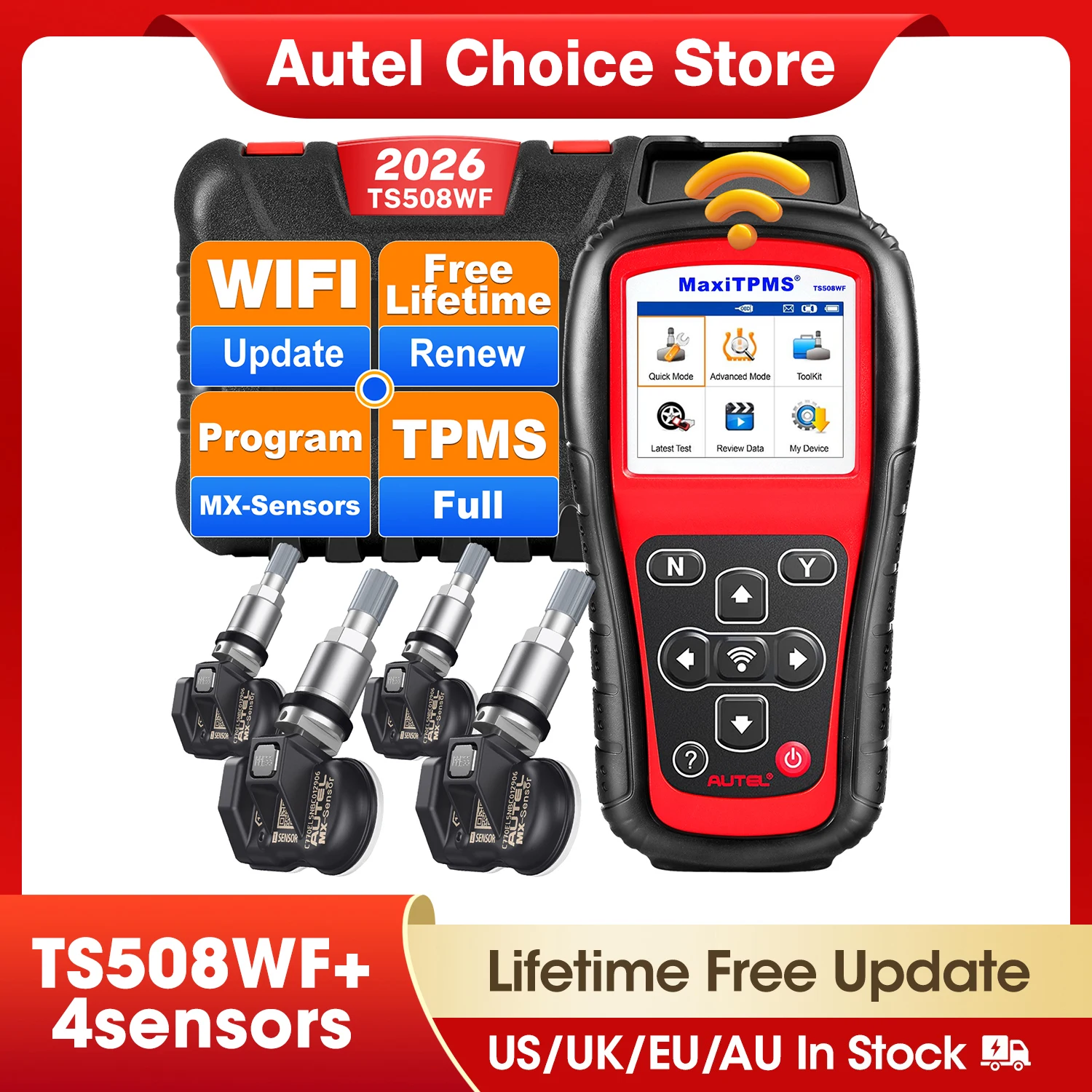 

Autel TS508 Wi-Fi автомобильный инструмент TPMS relearning с 2-в-1 датчиками программирует MX-serors, активирует/переводит датчик, читает/очищает TPMS DTCs