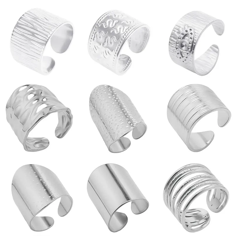 Anillo de acero inoxidable de estilo nacional Retro, anillos ondulados de agua con geometría Irregular para hombres y mujeres, joyería para dedo, regalo de vacaciones, 5 uds.